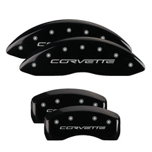 Load image into Gallery viewer, MGP 4 Caliper Covers Engraved Front & Rear C6/Corvette Black finish silver ch