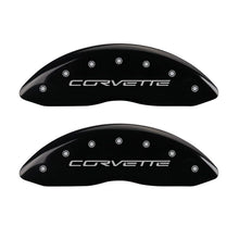 Load image into Gallery viewer, MGP 4 Caliper Covers Engraved Front & Rear C6/Corvette Black finish silver ch