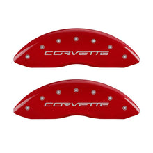 Load image into Gallery viewer, MGP 4 Caliper Covers Engraved Front &amp; Rear C6/Corvette Red finish silver ch
