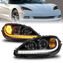Load image into Gallery viewer, ANZO 05-13 Chevrolet Corvette Projector Headlights w/switchback &amp; Sequential LED - Black Amber
