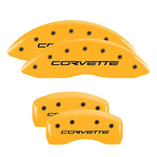 Load image into Gallery viewer, MGP 4 Caliper Covers Engraved Front &amp; Rear C6/Corvette Yellow finish black ch

